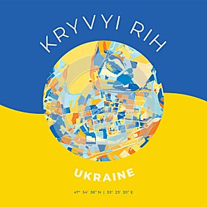 Kryvyi Rih, Ukraine, patriotic map print template