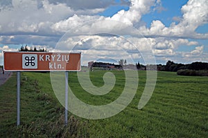 Kryziu sign for the hill of crosses in Lithuania