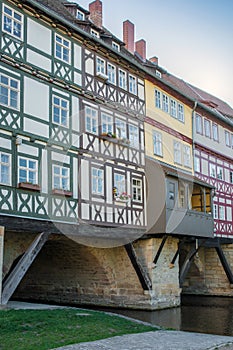 KrÃ¤merbrÃ¼cke in Erfurt with historic old buildings with half-timbered facade