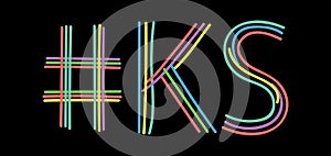 KS Hashtag. Isolate neon doodle lettering text from multi-colored curved neon lines like from a felt-tip pen, pensil