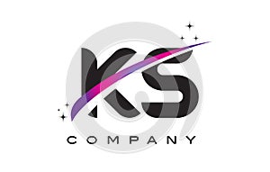 KS K S Black Letter Logo Design with Purple Magenta Swoosh photo