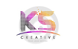 KS K S Letter Logo Design with Magenta Dots and Swoosh photo