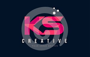 KS K S Letter Logo with Purple Low Poly Pink Triangles Concept photo