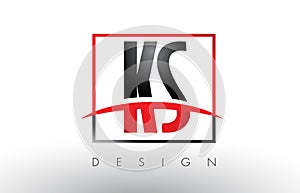 KS K S Logo Letters with Red and Black Colors and Swoosh. photo