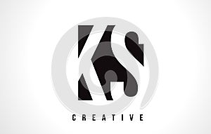 KS K S White Letter Logo Design with Black Square. photo