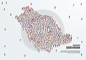 KSA or Saudi Arabia Map. Large group of people form to create a shape of KSA Map. photo
