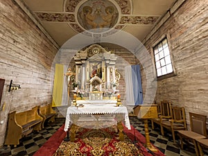 Ksiezy Las, Poland, July 1, 2023: The old (1494) wooden church of St. Michael the Archangel in Ksiezy Las