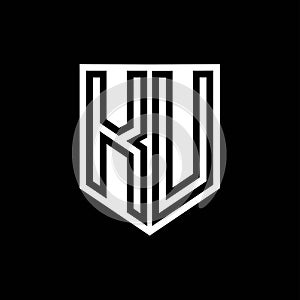 KU Logo monogram shield geometric black line inside white shield color design
