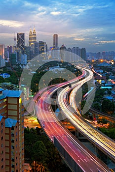 Kuala Lumpur city skyline in sunset