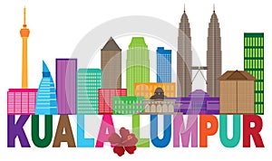 Kuala Lumpur City Skyline Text Color vector Illustration