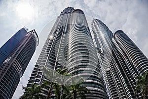 Kuala Lumpur city with twin towers of skyscraper and sky.