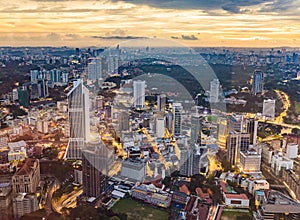 Kuala lumpur cityscape. Panoramic view of Kuala Lumpur city skyline evening at sunset skyscrapers building in Malaysia