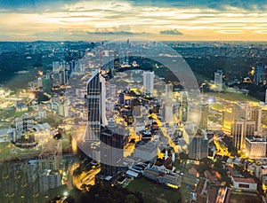 Kuala lumpur cityscape. Panoramic view of Kuala Lumpur city skyline at night viewing skyscrapers building in Malaysia