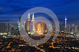 Kuala lumpur cityscape. Panoramic view of Kuala Lumpur city skyline during sunrise viewing skyscrapers building n Malaysia.