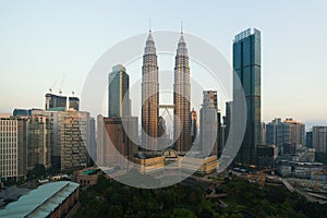 Kuala lumpur cityscape. Panoramic view of Kuala Lumpur city skyline during sunrise viewing skyscrapers building and Petronas twin