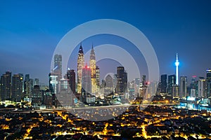 Kuala lumpur cityscape. Panoramic view of Kuala Lumpur city skyline during sunrise viewing skyscrapers building and Petronas twin