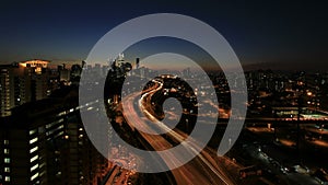 Kuala Lumpur Elevated Highway AKLEH with City Skyline in Malaysia at Sunset Timelapse