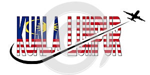 Kuala Lumpur flag text with plane and swoosh illustration