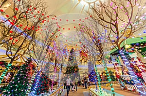 Christmas decoration in The Curve Mall which is located in Mutiara Damansara. People can seen exploring and shopping around it.