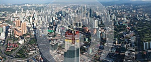 KUALA LUMPUR, MALAYSIA - 4 February 2018: Beautiful and dramatic aerial view of Kuala Lumpur city with new skyscraper under constr