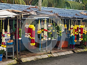 Kuala Lumpur, Malaysia : Indian flower shop at Batu caves temple and Hindu shrine