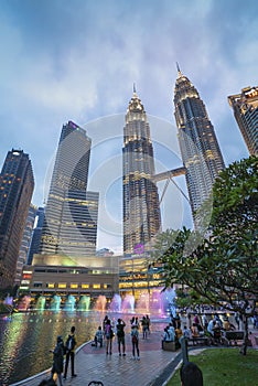 Sunset at Kuala Lumpur city skyline with Petronas KLCC Twin Towers