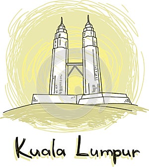 Kuala Lumpur skyline in hand drawn style