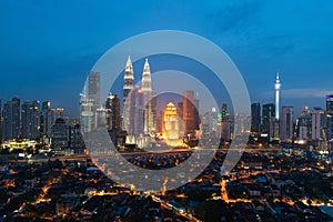 Kuala Lumpur skyline and skyscraper with highway road at night i