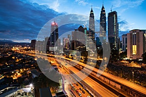 Kuala Lumpur skyline and skyscraper at night in Kuala Lumpur, Ma