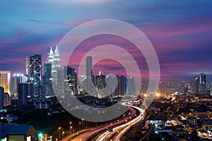 Kuala Lumpur skyline and skyscraper at night in Kuala Lumpur, Ma