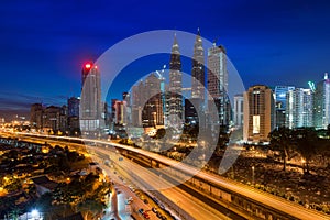 Kuala Lumpur skyline and skyscraper at night in Kuala Lumpur, Ma