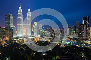 Kuala Lumpur skyline and skyscraper at night in Kuala Lumpur, Malaysia