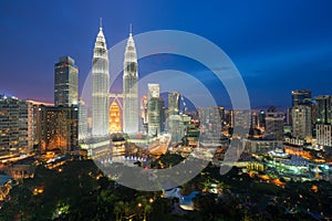 Kuala lumpur skyscraper at night in Malaysia