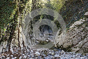 The Kuapse river in the Mamedov gorge is a tourist route. Landmark Lazarevsky district of Sochi, Russia. 4 November 2019 photo