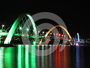 Kubitschek Bridge reflected in the lake at night w