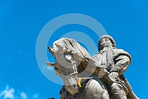 Kublai Khan Statue at Kublai Square in Zhenglan Banner, Xilin Gol, Inner Mongolia, China.