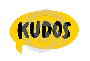 KUDOS speech bubble. Kudos text. Doodle phrase. Funny text. Vector word illustration
