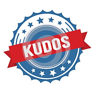 KUDOS text on red blue ribbon stamp