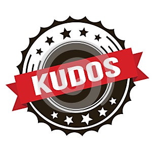 KUDOS text on red brown ribbon stamp