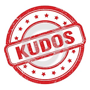 KUDOS text on red grungy vintage round stamp