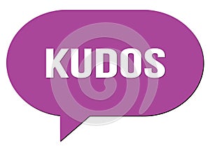 KUDOS text written in a violet speech bubble