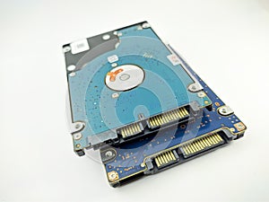 Kudus, Indonesia - February 12 2022: A stack of green and blue HDD or Hard Disk Drive 2,5 inch for laptop notebook