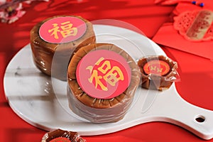 Kue Keranjang or Nian Gao, Popular Cake for Chinese New Year Festival with Red Concept. Made from Sugar and Flour