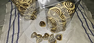 Kue kuping gajah or Indonesian traditional striped cookies.