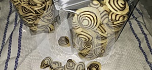 Kue kuping gajah or Indonesian traditional striped cookies.