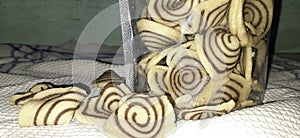 Kue kuping gajah or Indonesian traditional striped cookies.