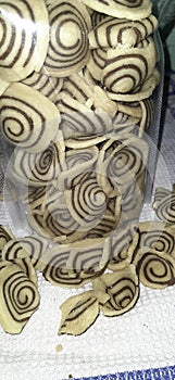 Kue kuping gajah or Indonesian traditional striped cookies.