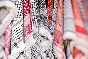 Kufiya man`s head scarf popular in the Arab countries.