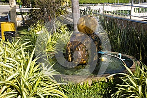 Kugel fountain or stone sphere fountains spining water decor of garden in outdoor at chinese garden photo
