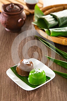 Kuih kosui, traditional Malaysian Nyonya sweet dessert cake. It is best eaten with freshly grated coconut